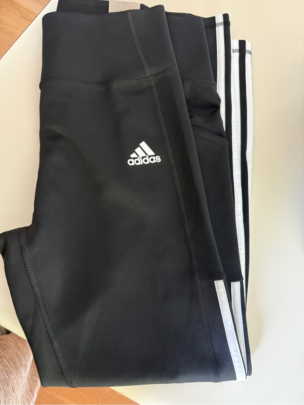 adidas Black Leggings with White 3-Stripe Detail